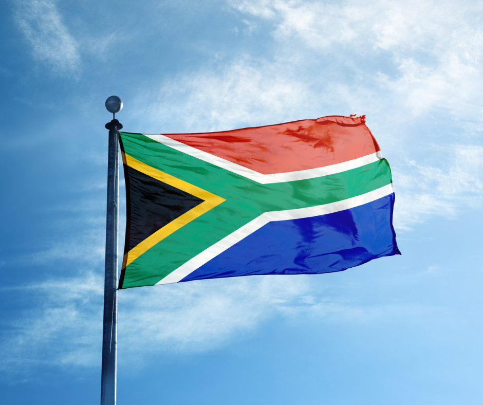 South African flag waving in the wind
